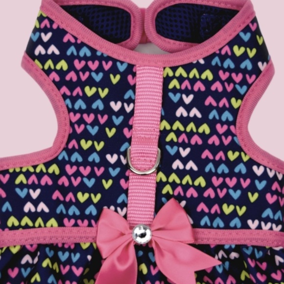 NWT Vibrant Life Harness Navy with hearts and bow. Size XS - Picture 5 of 7